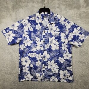 Pashartuk Button Up Shirt Mens 2XL Blue Floral Hibiscus Short Sleeve Hawaiian
